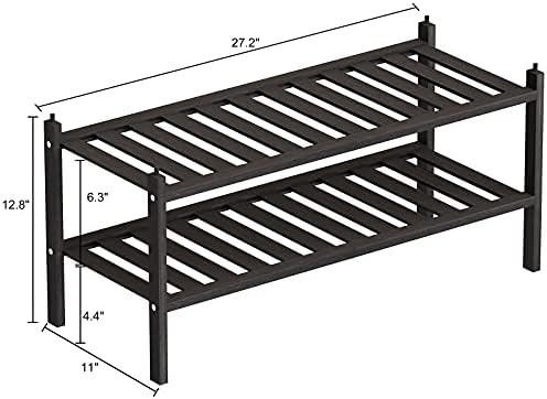 Dranixly Shoe Rack, 2-Tier Bamboo Stackable Shelf Storage Organizer, Stand for Closet, Entryway and Hallway （Black） - Image 3