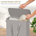 efluky Slim Laundry Basket with Lid, Narrow Laundry Hamper with Handles, Collapsible Dirty Clothes Hamper, Tall Laundry Bin for Laundry Room, Dorm and Bedroom, 55L Grey - Image 3