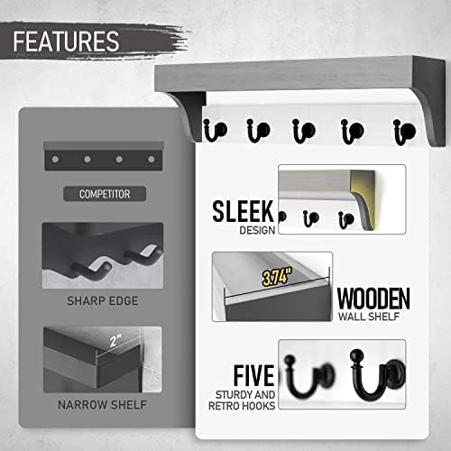 Rebee Vision Key Holder Wall Mount with Shelf for Home Decor, Gray & White - Image 5