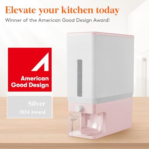 Lifewit Rice Dispenser 25 Lbs, Airtight Storage with Measuring Cup, Pink - Image 2