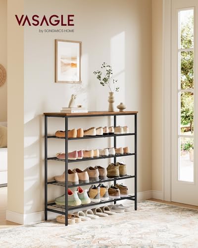 VASAGLE Shoe Rack, 5 Tiers, 18-24 Pairs, Metal Organizer Shelf - Image 2