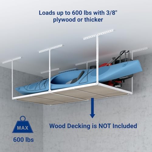 FLEXIMOUNTS 4x8 Overhead Garage Storage Rack, Without Decking, White - Image 2