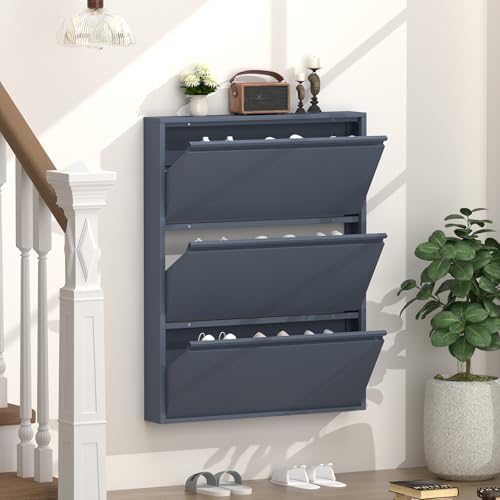 GREATMEET Slim Wall Mounted Metal Storage Cabinet with 3 Flip Drawers by GREATMEET