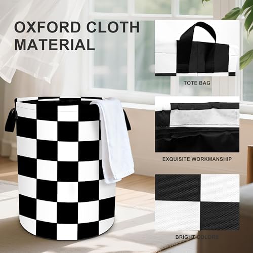 Black White Checkered Laundry Basket Storage Bin Foldable Laundry Hamper Clothes Storage Bucket Organizer 19.6x15.7 Inch For Laundry Room/Bedroom/Bathroom - Image 3