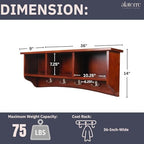 Shaker Cottage Wall-Mounted Coat Rack with 3 Storage Cubbies and 4 Hooks – 36" Space-Saving Entryway Organizer, Mudroom and Hallway Wall Shelf by Alaterre Furniture (Cherry Finish) - Image 3