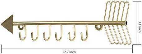MyGift 12 Inch Wall Mounted Brass Tone Metal Arrow Shaped Jewelry Organizer, Hanging Accessories Storage Display Rack with 6 Hooks for Necklaces Bracelets Keys - Image 4