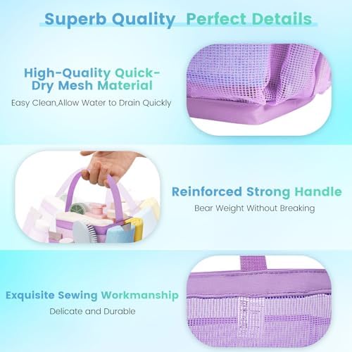 Camping Essentials Shower Caddy Portable for College Dorm Room Essentials for Girls with 9 Pockets,Large-Capacity Shower Caddy Dorm Basket,Quick Dry Shower Bag for Gym,Travel,Swim,Beach-Purple - Image 3