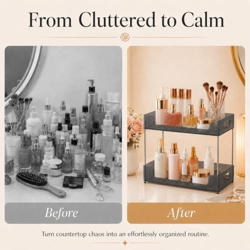 Goderewild 2 Tier Bathroom Counter Organizer, Multi-Purpose Cosmetics Skincare Shelf, Makeup Organizer for Vanity Tray, Countertop Storage Solution for Kitchen and Bath. (Smoky Gray) - Image 4