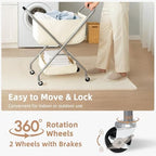 STORAGE MANIAC Collapsible Laundry Cart with Wheels 31.5"H Rolling Laundry Hamper Clothes Basket with Wheels, Canvas Liner Sturdy Steel Frame Folding for Small Narrow Space Easy Storage, Beige - Image 5
