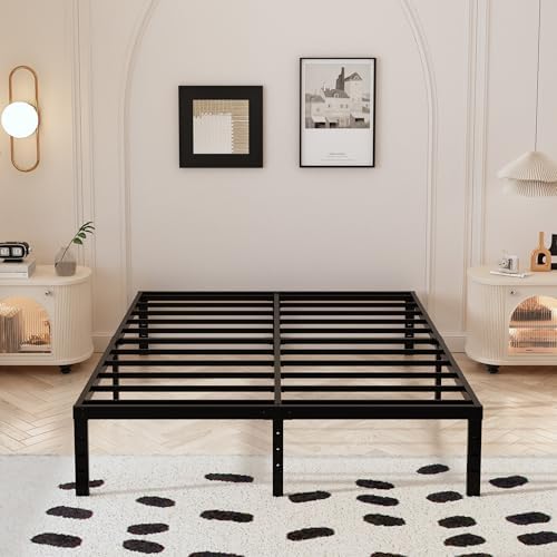 Maenizi Cal King Bed Frame with White Fabric Cover, 14 Inch Heavy Duty Metal Platform Support Up to 3000 lbs with Steel Slats, No Box Spring Needed, Easy Assembly, Noise Free, Black - Image 7