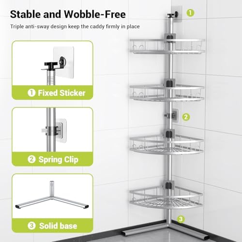 Aitatty Floor Standing Corner Shower Caddy - Rustproof Shower Stand Shelves - Image 4