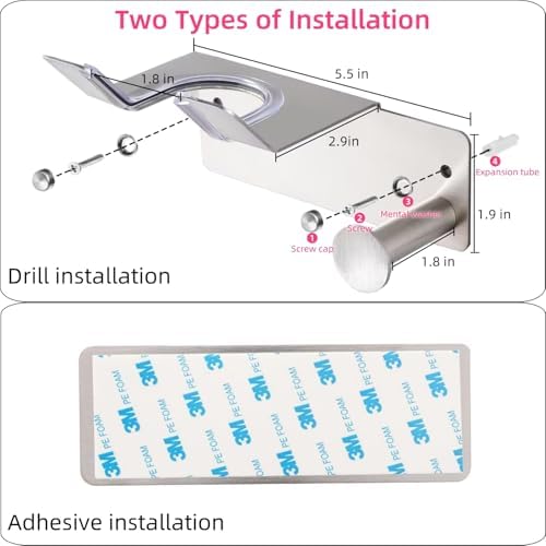 Hair Dryer Holder, Hair Dryer Holder Wall Mounted, Self Adhesive Blow Dryer Holder, Stainless Steel Dyson Hair Dryer Holder, Hairdryer Holder for Bathroom BANJEKT - Image 5