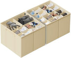 SUOCO 2 Pack Shoe Organizer for Closet, Fits up to 32 Pairs, Small Space Shoe Storage Boxes Bins Containers w/Adjustable Dividers and Clear Top, Black, Beige by SUOCO