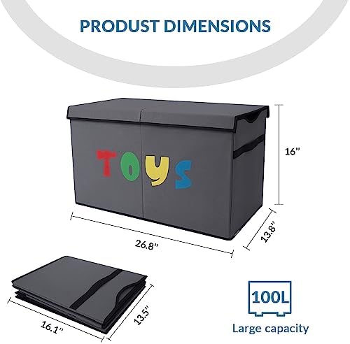 YOLOXO Toy Box Chest, Collapsible Sturdy Storage Bins with Lids, Extra Large Kids Toy Storage Organizer Boxes Bins Baskets for Kids, Boys, Girls, Nursery Room, Playroom, Closet (A-TBX-GRAY-MULTI) - Image 7