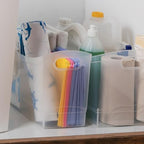 Modern Narrow Organizer Storage Bin, Clear Plastic Household Storage Container for Kitchen Pantry storage, Under Sink Bin, Bathroom/Laundry Room - Made In USA - 2 Pack (Narrow - 13” X 9” X 6”) - Image 3