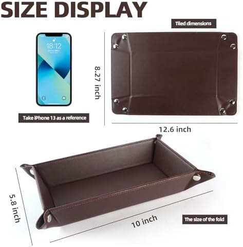 Valet Tray for Men Women - PU Leather Travel Catchall Tray Organizer - Rectangle - Image 2