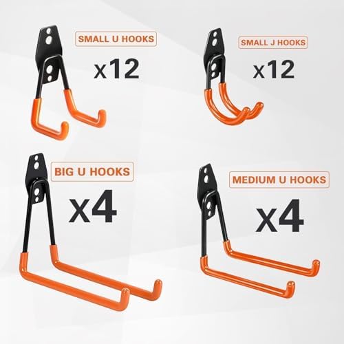 Steel Garage Storage Hooks - 32 Pack Anti-Slip Coating, Heavy Duty Wall Mount Wall Hooks for Hanging Bike, Ladder, Garden Tools, Power Tools, Bulk Items Ropes, Utility Garage Organization Housolution - Image 3