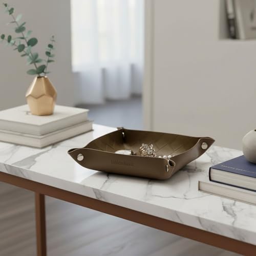 UnionBasic Small Valet Tray, Jewelry Tray for Rings Watches Earrings, Entryway Catchall Caddy for Coins Keys Change, Nightstand Bedside Valet Holder, Trays for Electronic Gadgets, Woven Tobacco Brown - Image 4