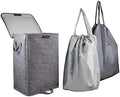 Foldable Laundry Hamper with 2 Removable Drawstring Bags,Portable Laundry Basket with Lid & Easy Carry Handle,Durable Clothes Hamper for Space-Saving Organizer in Bedroom,Bathroom,Dorm,Nursery,RV,Grey by KANCNT