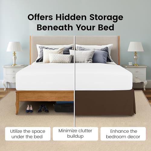 Queen Bed Skirt, Hides Under-Bed Storage 16 Inch Drop, Pleated, Brown - Image 3