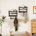 YMYNY Double Shelf Coat Rack Wall Mount with 8 Hooks, Black HWS009B-2 - Image 2