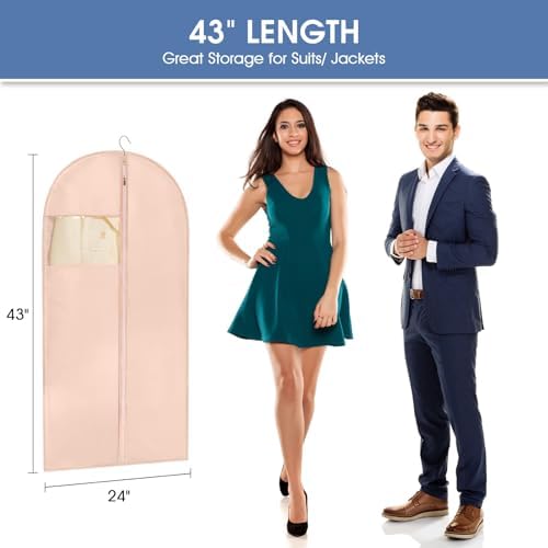 43" Suit Bags for Closet Storage and Travel, Pink Garment Bags for Hanging Clothes, Women’s Suit Cover Bags with Clear Window for Coats, Jackets, Shirts(2 Pack) - Image 6
