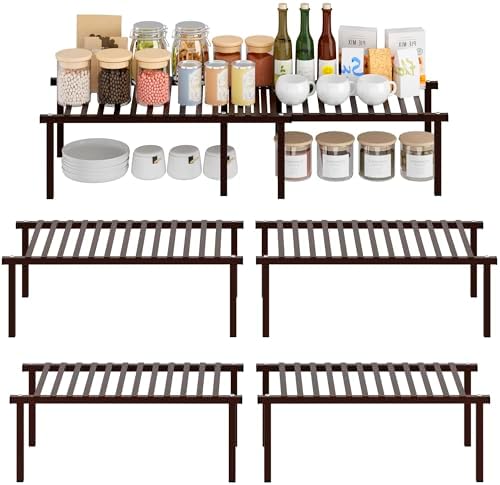STORAGE MANIAC Expandable Cabinet Organizer Shelf, Set of 4, Brown by STORAGEMANIAC