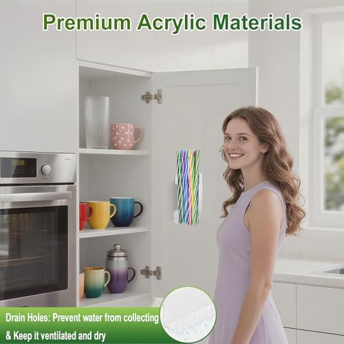 2 PACK Acrylic Straw Holder for Cabinet Doors, Reusable Straw Organizer with Ultra-Sticky Adhesive, Small Kitchen Accessories Container, Fits Both Short & Long Straws (Transparent) - Image 3