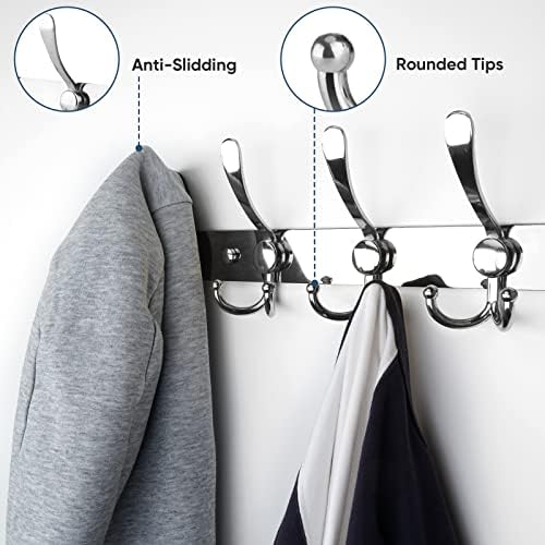 TICONN Wall Mounted Coat Rack, Five Heavy Duty Tri Hooks All Metal Construction for Jacket Coat Hat in Mudroom Entryway (Chrome, 2-Pack) - Image 4