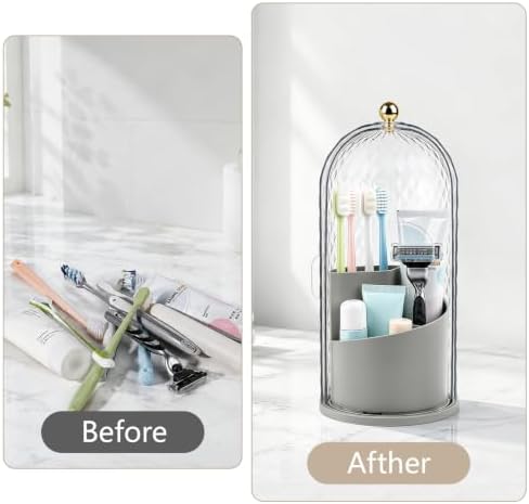 Toothbrush Holder with Cover for Bathroom Countertop, Organizer, Gray - Image 6