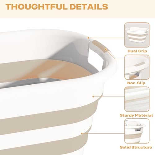 OOAMBB 43L(11.5Gallon) Collapsible Plastic Laundry Baskets (Beige, 2 Packs) - Image 6