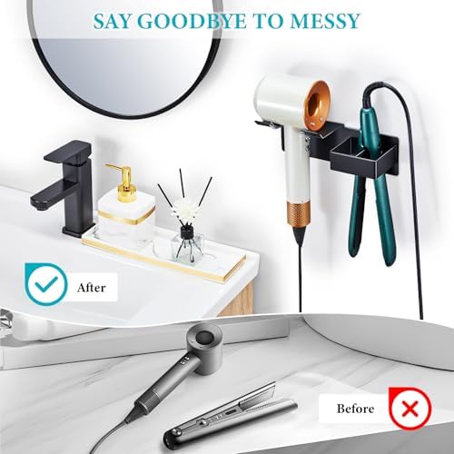 Hair Dryer and Straightener Holder Wall Mounted, Metal Adhesive Hair Tool Organizer for Blow Dryer, Curling Iron, Flat Iron, Bathroom Vanity Salon Barber Shops (Black) - Image 7