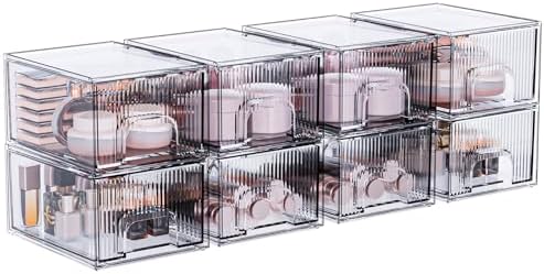 ZHIAI 8 Pack Clear Stackable Storage Drawer, Acrylic Drawer, Cosmetic Organizer, Plastic Organizer for Dresser, Under, Kitchen Cabinet, Pantry, Home Organization and Storage by ZHIAI