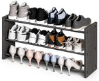 3 Tier Shoe Shelf for Closet, 17"-30" Adjustable Hanging Shoe Rack, Wall Mounted Shoe Rack Holds 12 Pairs, Small Wall Shoe Storage Organizer for Garage, Entryway, Hallway, Bedroom (Black) by HomeOrganizerandStorage