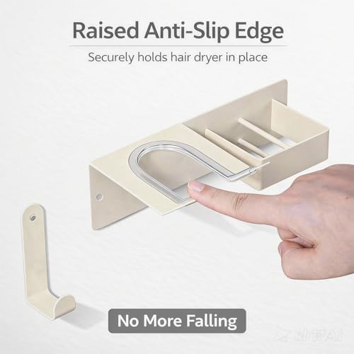 Hair Dryer and Straightener Holder, Stainless Steel Hair Dryer Stand for Bathroom, Hair Dryer Holder Wall Mounted Adhesive or Drilling, Hair Tool Organizer for Salon Barber Shops White - Image 4