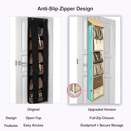 Lirex Over The Door Purse Organizer & Purse Shelf for Closet – Handbag Storage Organizer with Purse Hanger. Perfect for Scarves, Hats, and Leggings. S (11.8'' x 5'' x 51.6''), Khaki - Image 4