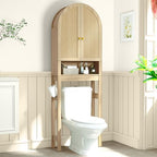 HMstone Over The Toilet Storage Cabinet, Arched Bathroom Organizer and Storage with Rattan Doors and Adjustable Shelf, Space-Saving Freestanding Bathroom Modern Storage Cabinet Over Toilet (Natural) - Image 3