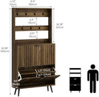 Smart FENDEE Tall Shoe Cabinet with Coat Rack,Fluted Shoe Cabinet Storage for Entryway, Walnut Hidden Shoe Cabinet with Metal Legs,Shoe Organizer Cabinet, Slim Entryway Shoe Storage Cabinet （31.5in） - Image 2