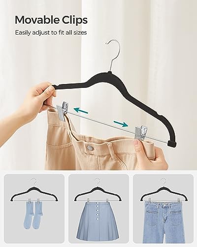 SONGMICS 20-Pack Pants Hangers, Velvet Hangers with Adjustable Clips, - Image 3