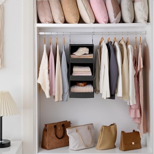 GRANNY SAYS 3-Shelf Hanging Closet Organizer, Collapsible Closet Hanging Shelves, Nursery Hanging Organizer, Black, 29 ½" H X 12" W X 12" D, 1-Pack | 33 lb Capacity, No-Sag Support, Keeps Clothes Neat, Folds Flat, Fits RV, Dorm & Small Closets - Image 2