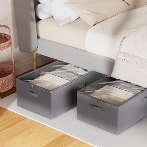10inch 3 Pack Under Bed Storage Containers, 10 Inch Tall Underbed Clothes Storage Organizer Bin with Clear Window，Foldable Box Basket for Clothes, Closet, Bed Sheets and Blankets Gray - Image 6