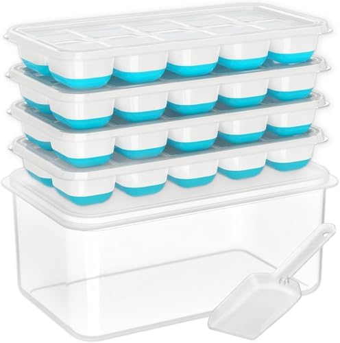 DOQAUS Ice Cube Tray with Lid and Bin,4 Pack Ice Cube Trays for Freezer by DOQAUS