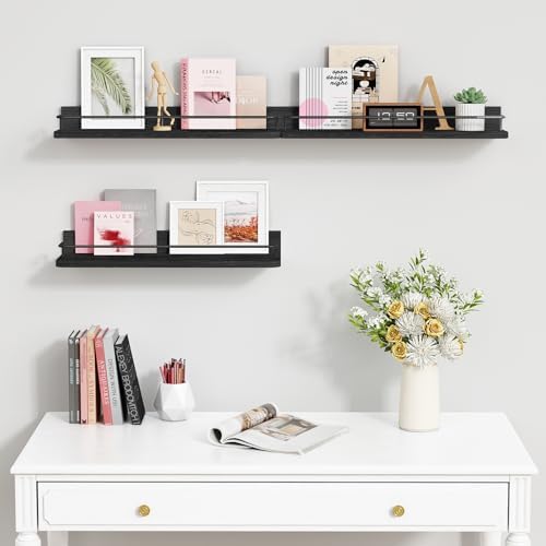 Forbena Black Floating Shelves for Wall, Bahtroom Wall Shelves Over Toilet, Rustic Hanging Shelf with Lip Rail for Bedroom Kitchen Office Living Room Picture Photo Decor, 17 Inch Long-Set of 3 - Image 6