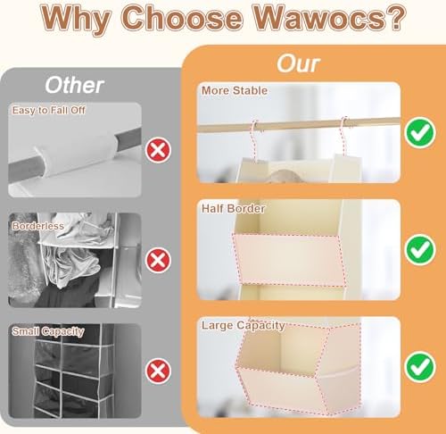 Hanging Closet Organizer 4 Shelf Collapsible Fabric Closet Organizers and Storage Hanging with Mesh Pocket for Clothes, Hanging Wardrobe Organizers and Storage for Sweater T-Shirt Shoes Toys, Beige - Image 4