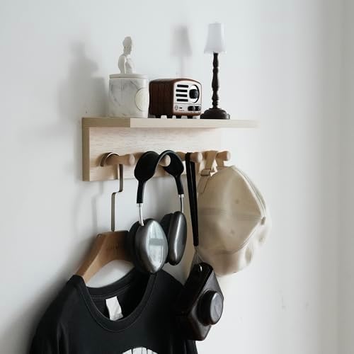 Entrance Coat Rack ，Coat Hooks, Wall-Mounted Wooden Hook Rack, Wall-Mounted Shelves(Birch Color Finish—A-1) by CreatedOn2005
