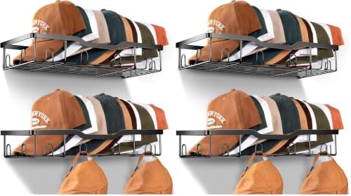 KEETDY Metal Hat Racks for Baseball Caps Wall Hat Organizer Fit 48 Caps Holder, 4 Packs Sturdy Wall Mounted Hat Storage Organizer, Black, Patent: US D1,041,201 S by KEETDY