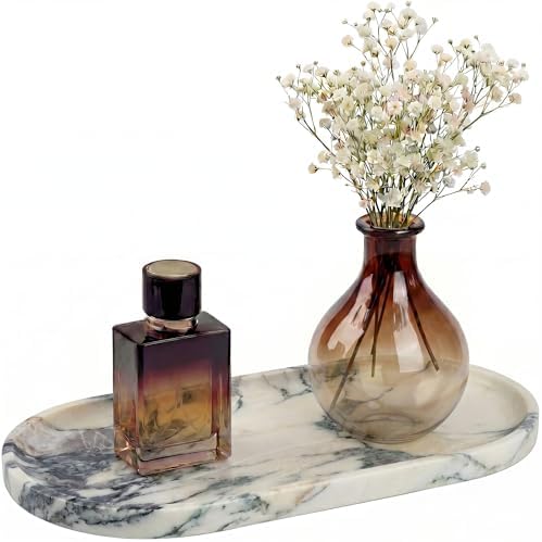 YKAJO Calacatta Viola Oval Marble Tray, 11.8x5.9 Vanity Perfume Organizer by YKAJO