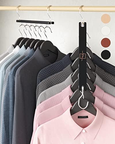 MORALVE Space Saving Hangers for Closet – 4 Pack European Beechwood 6-Tier Shirt Organizer with 360° Swivel Hook – Collapsible Clothes Hanger for Closet Organization (Hangers Not Included) by MORALVE