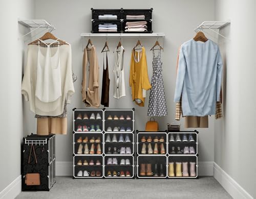 HOMIDEC Shoe Rack Organizer 16 Pair Modular Shoe Storage Cabinet for Closet | PP Plastic, Sturdy Steel Frame, Waterproof, Dustproof, Easy Clean, Shoe Shelves for Closet Garage Hallway Bedroom Entryway - Image 6
