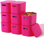 ORGIDOL 8 Pack Pink Storage Bins with Lids Stackable Storage Container for Organizing, Storage Boxes with Handle for Shelves, Cute Storage Bin for Craft, Snacks, 9.85x6.9x5.7 inch by ORGIDOL